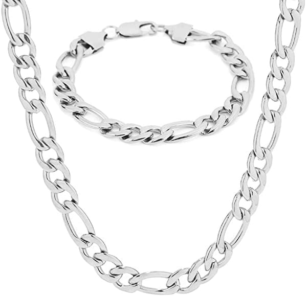 10mm Figaro Chain/Bracelet Set Stainless Steel