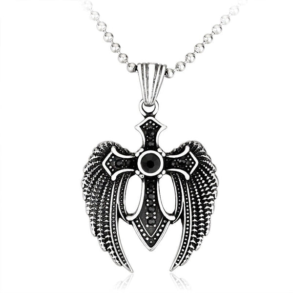 Stainless Steel Large Angel Wing Cross Necklace