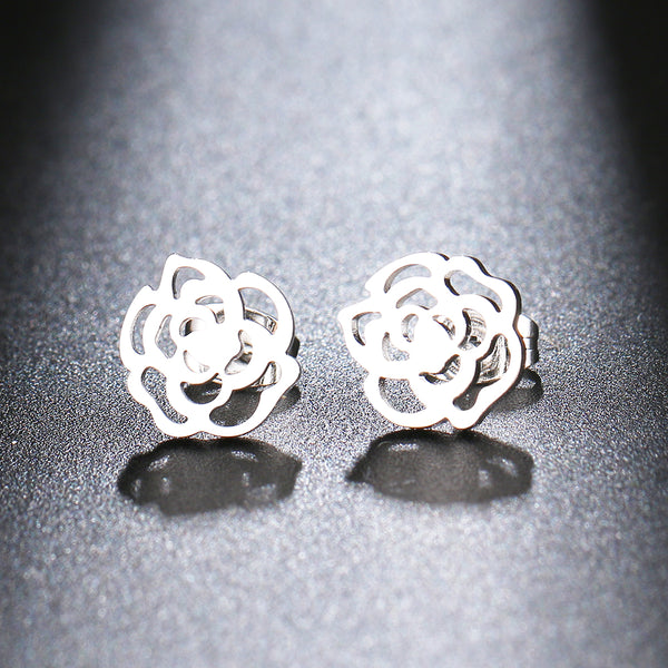 Stainless Steel Rose Stud Earrings