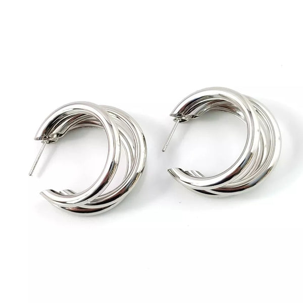 Stainless Steel 3 Rows Hoop Earrings