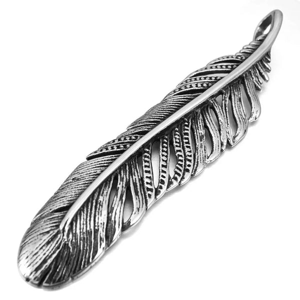 Elegant Feather Pendant Necklace, Stainless Steel