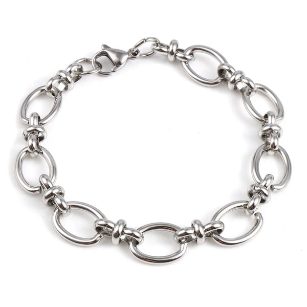 Stainless Steel Oval Link Chain Bracelets, with Lobster Claw Clasps
