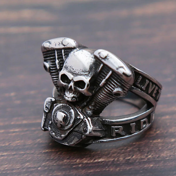 Stainless Steel Live to Ride V Twin Ring