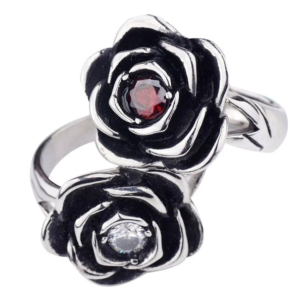 Stainless Steel Black Ladies CZ Rose Ring