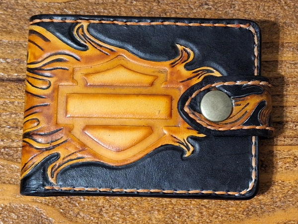 Genuine Leather Motorcycle Flame  Custom  Handmade Wallet