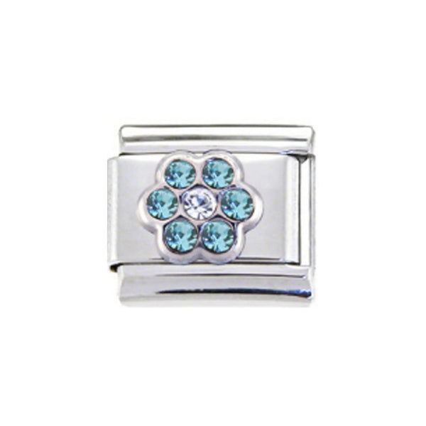 Stainless Steel Blue CZ Flower Charm  Link