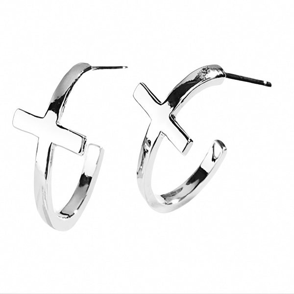 Sterling Silver Cross Cuff Earrings