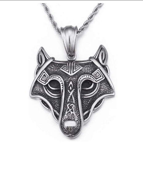 Stainless Steel Native  Tribal Wolf Necklace