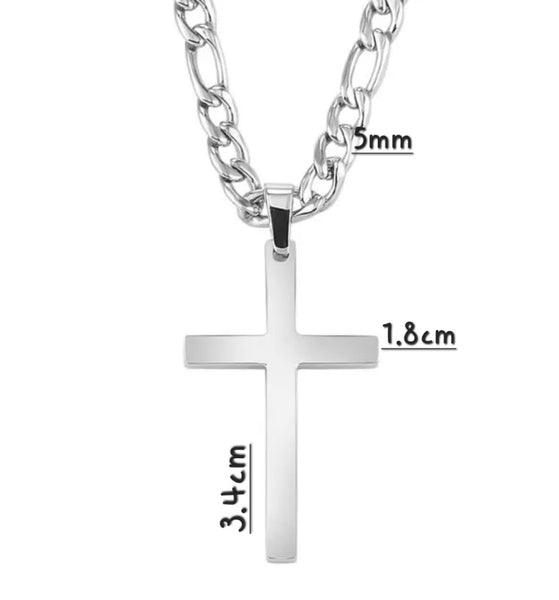 Stainless Steel 6mm Figaro Engravable Cross Necklace