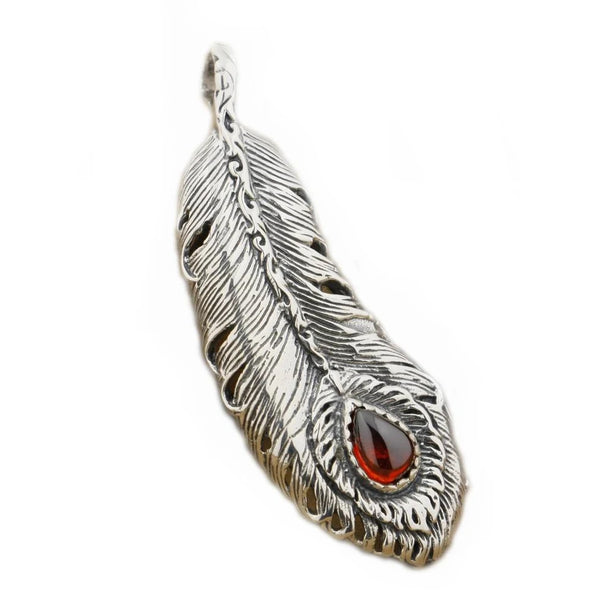 Feather with Red CZ Necklace