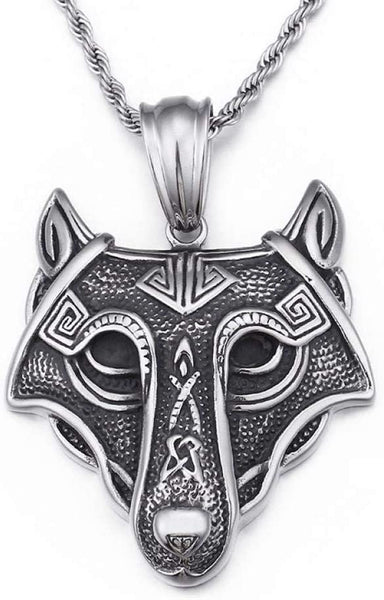 Stainless Steel Native  Tribal Wolf Necklace