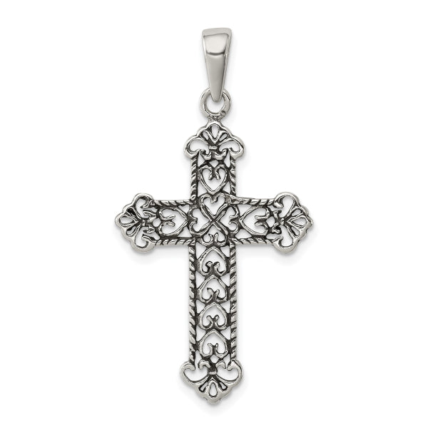 Sterling Silver  Fleur de Lis  Cross Pendant Nrcklace