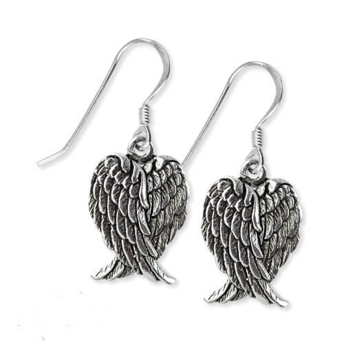 Sterling Silver Protecting Angel Wing Hanging  Earrings