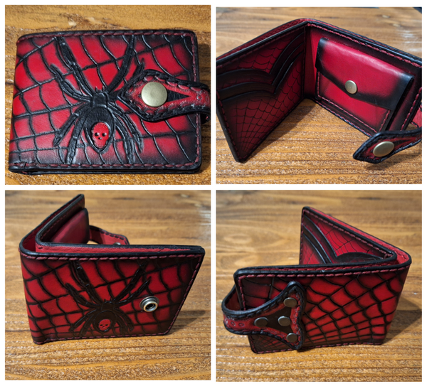 Genuine Leather Black Widow Spider Custom  Handmade Wallet