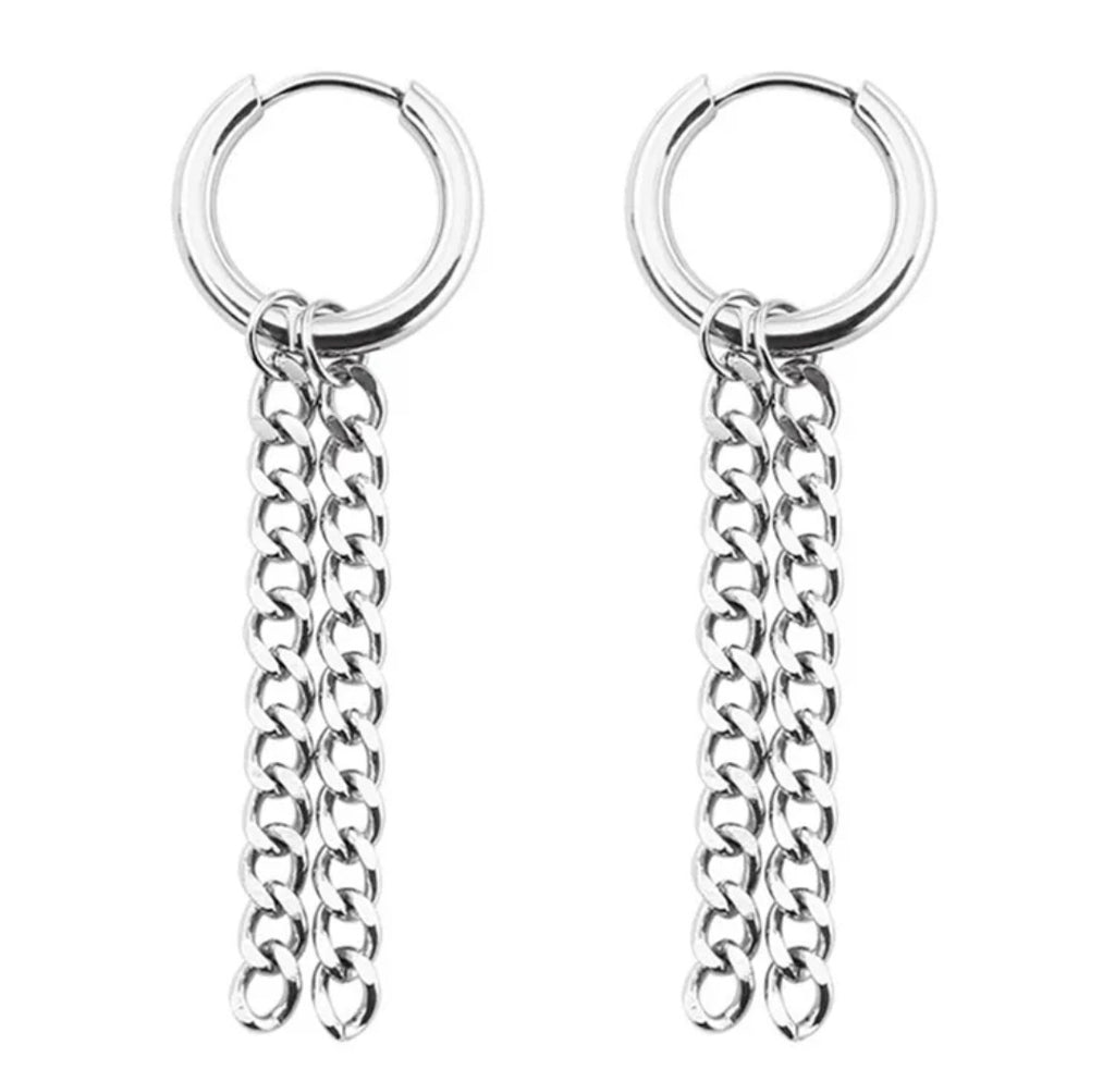 Stainless Steel Chain Dangled Hoop Earrings