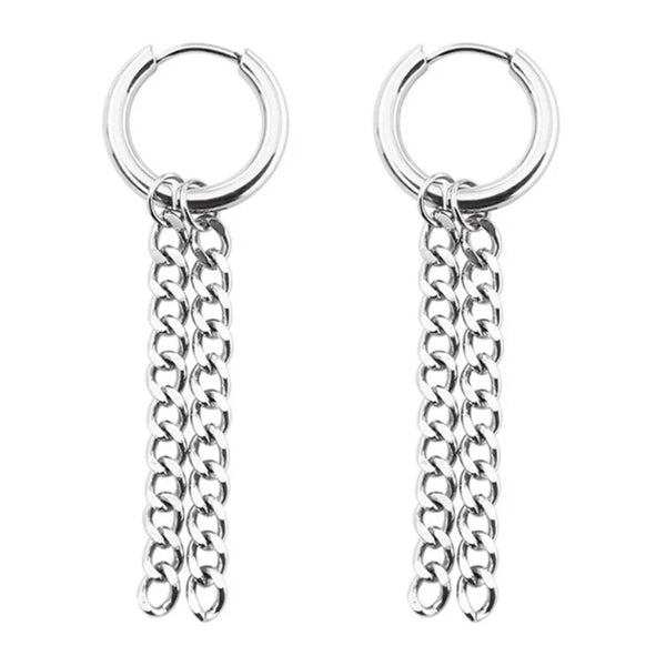 Stainless Steel Chain Dangled Hoop Earrings
