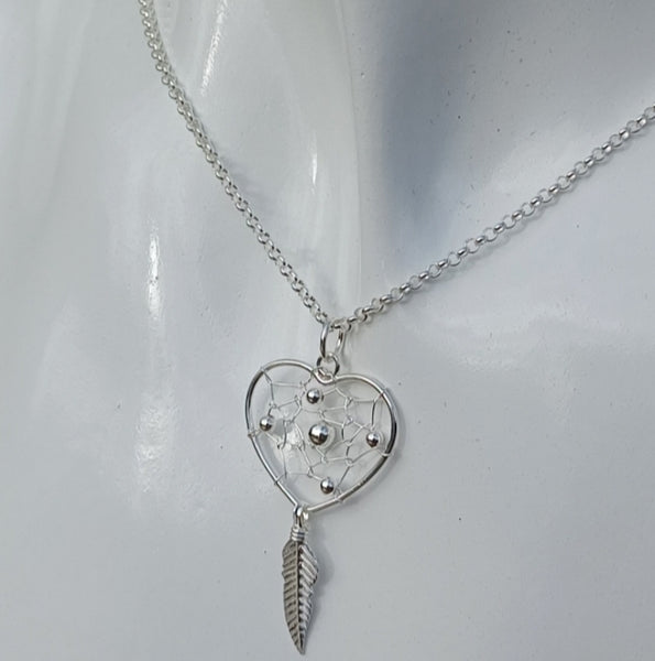 Sterling Silver Heart Dream Catcher Necklace