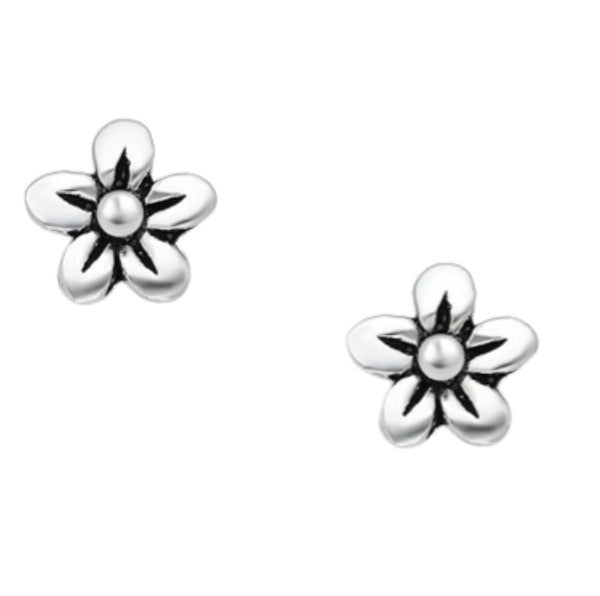 925 Sterling Silver Oxidized Flower Push-Back Earrings