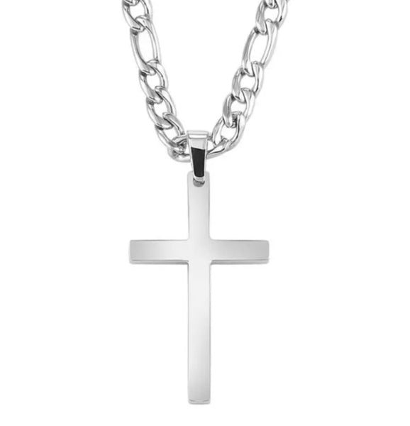 Stainless Steel 6mm Figaro Engravable Cross Necklace
