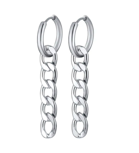 Stainless Steel Cross Chain Dangled Hoop Earrings