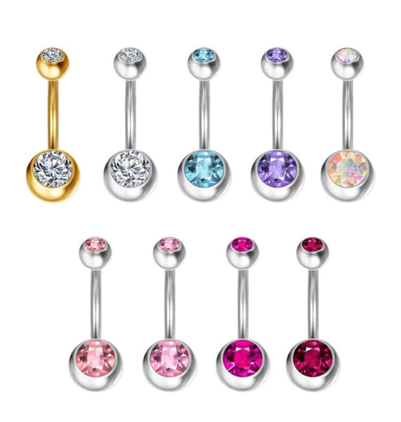 Stainless Steel Double Jewel Belly Ring