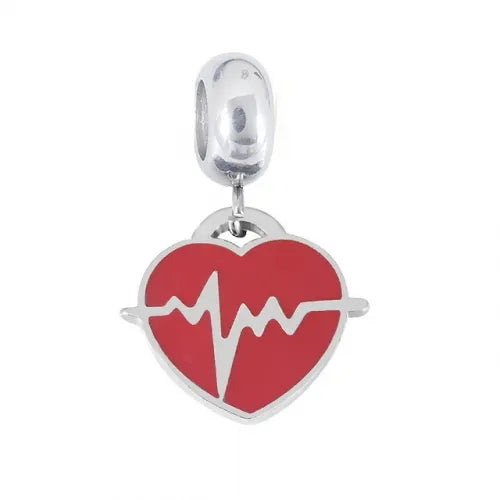 Stainless Steel Red Heart Beat Charm