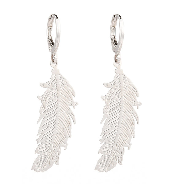 Stainless Steel Leverback Earrings,with Brass Feathers