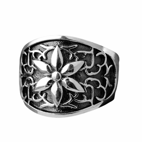 Retro Six Point Star Carved  Ring Stainless Steel