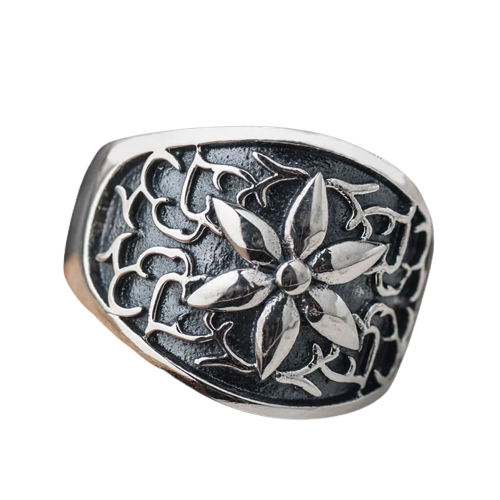 Retro Six Point Star Carved  Ring Stainless Steel