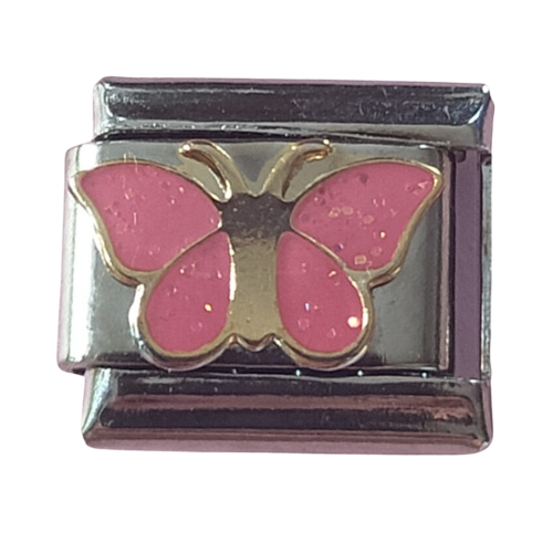 Stainless Steel Pink Butterfly Italian Charm  Link