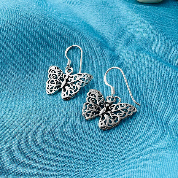 Sterling Silver Butterfly Hanging Earrings