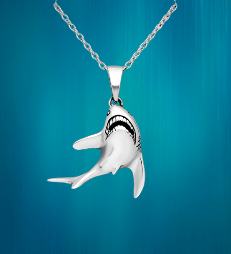Sea Life Great White Shark Necklace, Sterling Silver
