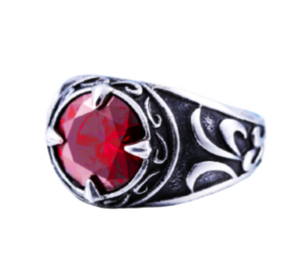 Stainless Steel Red CZ Ring