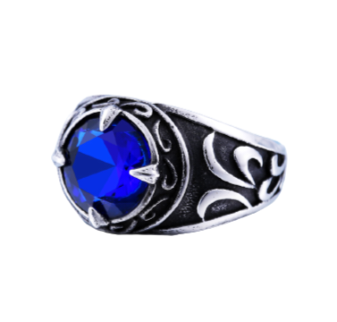 Stainless Steel Viking Odin's Eye Ring Blue CZ Ring