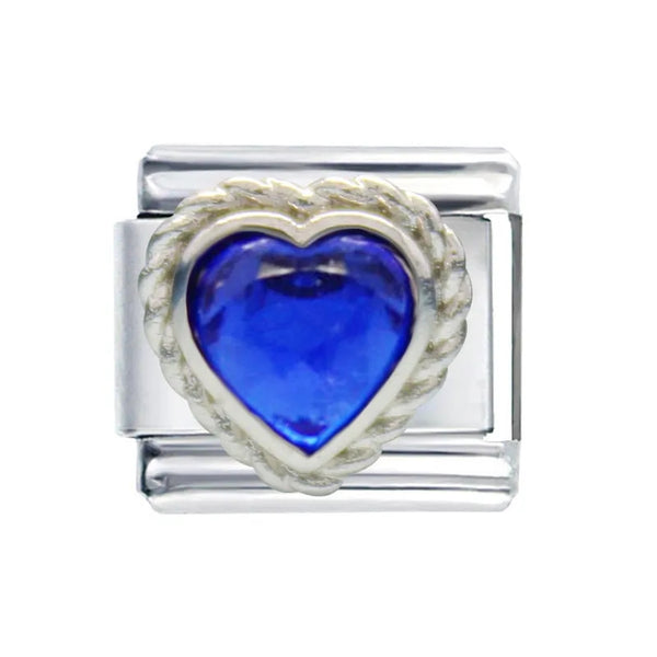 Stainless Steel Blue CZ Heart Nomination Style Link