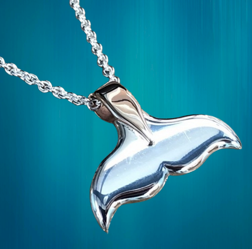 Marine Life Whale Tail  Necklace,Sterling Silver