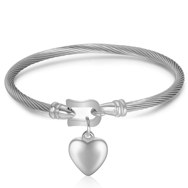 Stainless Steel Dangling Heart Wire  Bangle