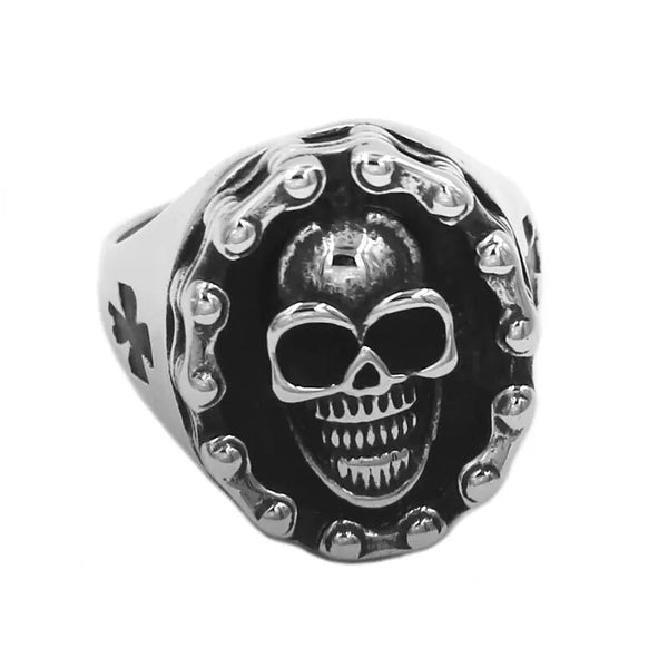 Motorcycle Chain Skull Ring