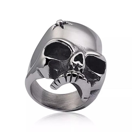 Stainless Steel  Skull with Bullet Hole Ring