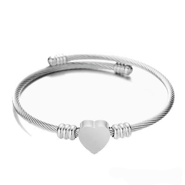 Stainless Steel 3mm Wire Bangle with Engravable Heart.