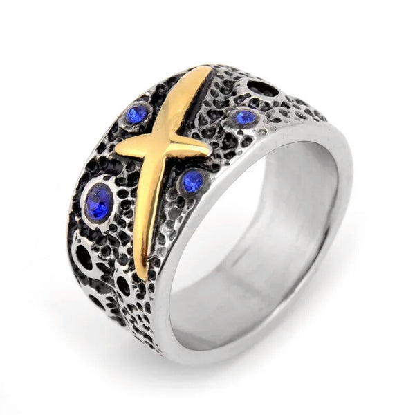Stainless Steel Blue CZ Ring