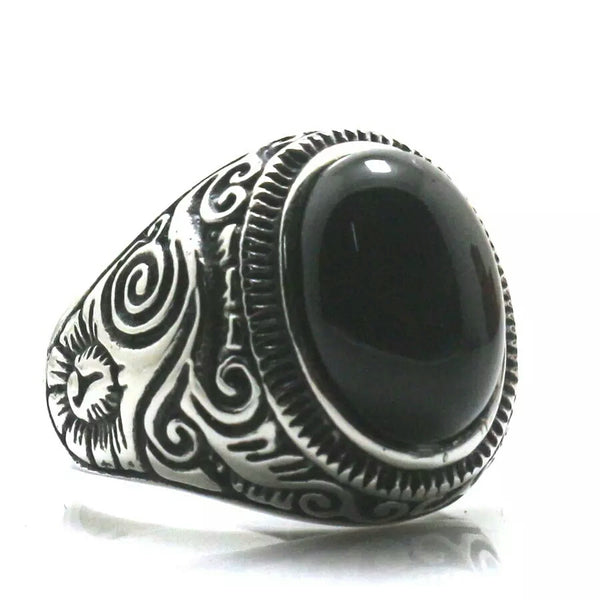Stainless Steel Black Stone Vintage Ring