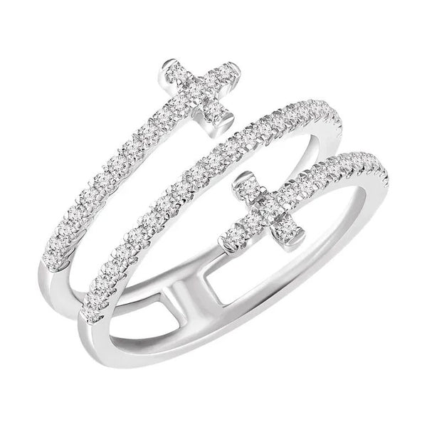 Sterling Silver CZ Double Cross Ring