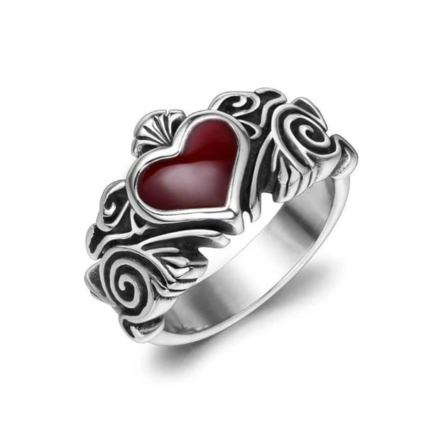 Stainless Steel Vintage Red Heart Ring
