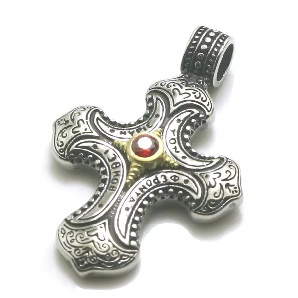 Diamant Carved Stainless Steel Cross Pendant