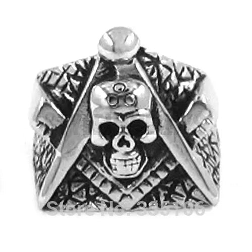 Stainless Steel Masonic With Skull Ring
