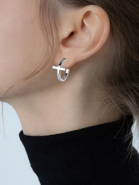Sterling Silver Cross Cuff Earrings