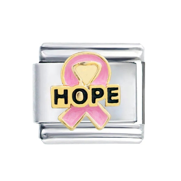 Stainless Steel  Breast Cancer Ribbon Nomination Style Charm