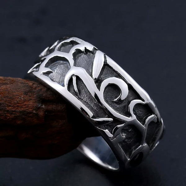 Stainless Steel Tribal Wedding Band