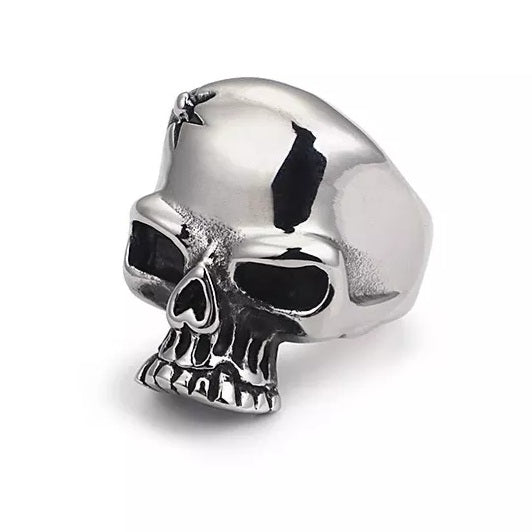 Stainless Steel  Skull with Bullet Hole Ring